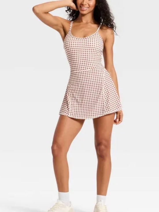 JoyLab Dresses & Skirts - Brown and White Gingham Tank Mini Dress